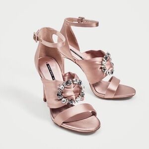 Zara Pink Satin Heels with Embellishments